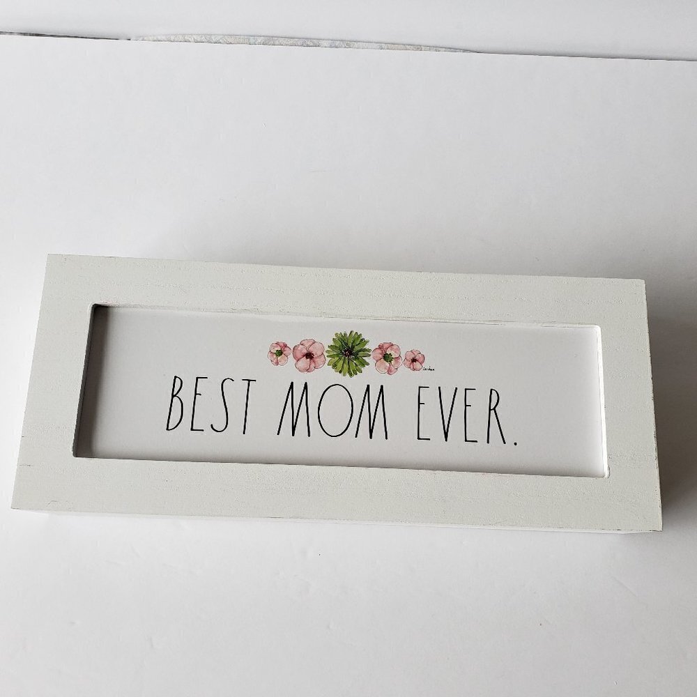 NWT - Rae Dunn Best Mom Ever White Wood Box Sign Plaque